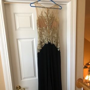 Black and Gold Lace Prom Dress